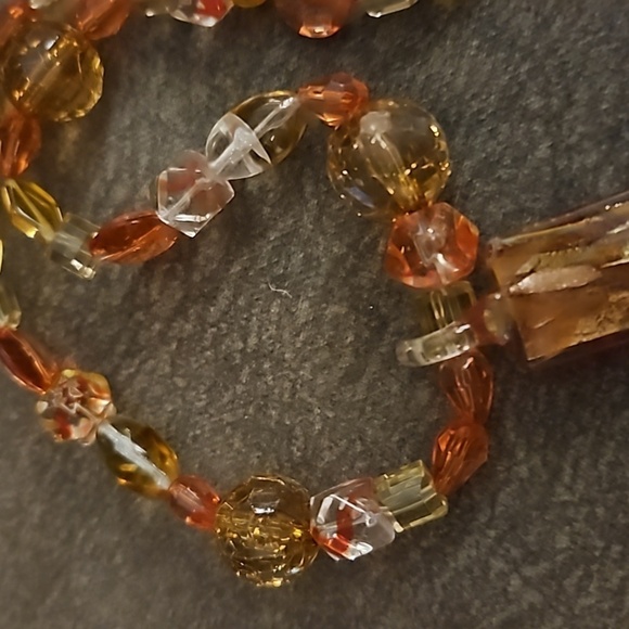 HANDMADE Orange Dichroic Glass Pendant Beaded Necklace - Picture 4 of 10